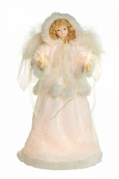 15" Lit Angel In Ivory Dress Tree Topper