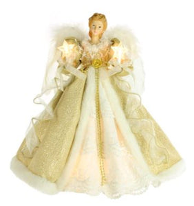 14" Lit Angel In Gold Dress Tree Topper