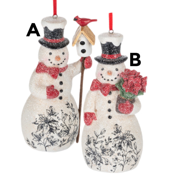 Assorted Snowman With Flower Pattern Ornament, INDIVIDUALLY SOLD