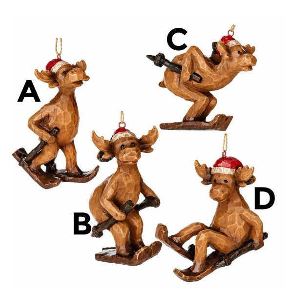 Assorted Skiing Moose Ornament, INDIVIDUALLY SOLD