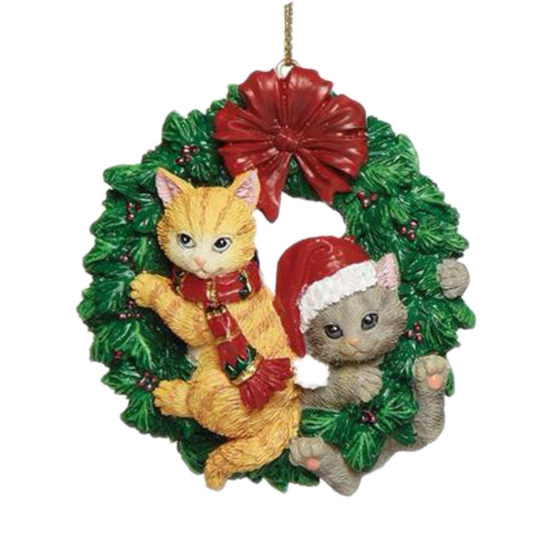 Assorted Cat In Wreath Ornament, INDIVIDUALLY SOLD