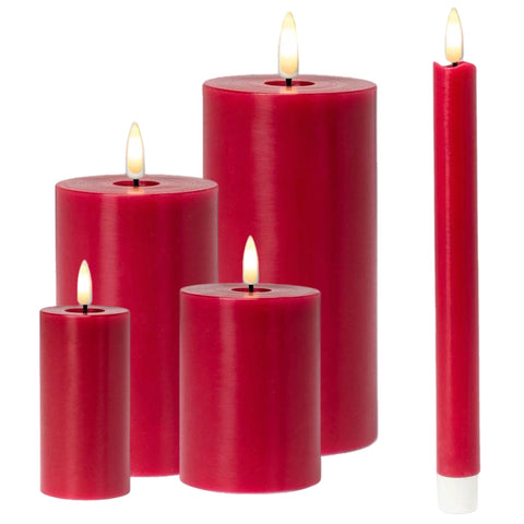 Assorted Red Pillar Flameless Candle, INDIVIDUALLY SOLD
