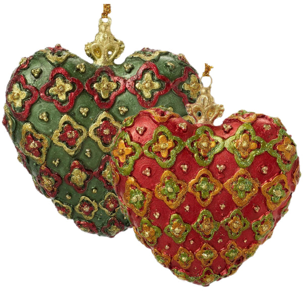 Assorted Heart With Flowers Pattern Ornament, INDIVIDUALLY SOLD