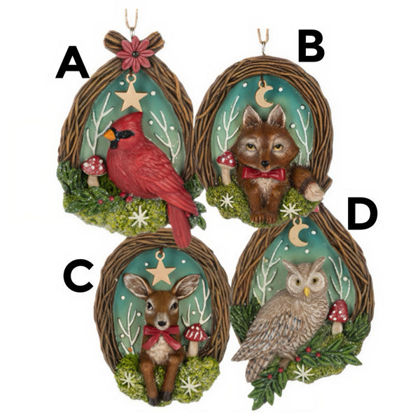 Assorted Woodland Animal In Twig Wreath Ornament, INDIVIDUALLY SOLD
