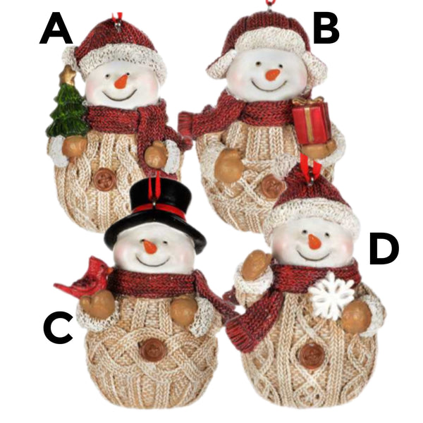 Assorted Snowman In Cream Sweater Ornament, INDIVIDUALLY SOLD