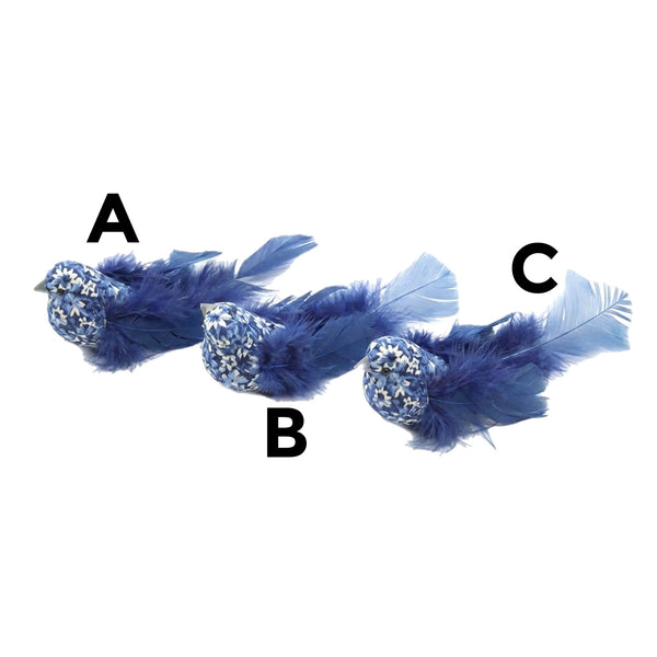 Assorted Blue Floral Pattern Clip On Bird Ornament, INDIVIDUALLY SOLD