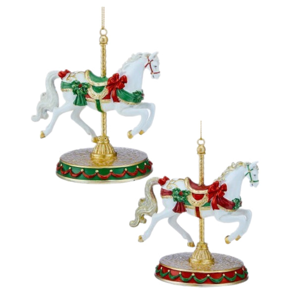 Assorted Red & Green Carousel Horse Ornaments, INDIVIDUALLY SOLD