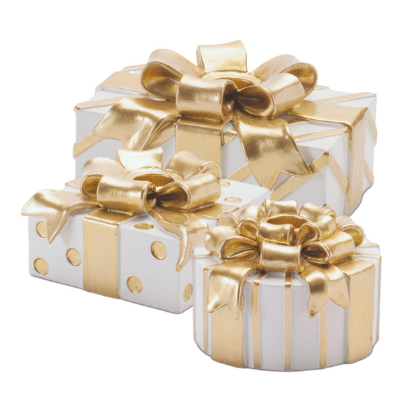 Assorted White & Gold Giftbox Taper Candle Holder, INDIVIDUALLY SOLD