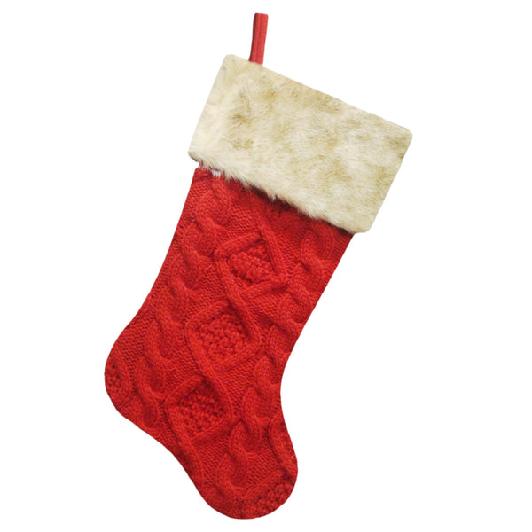 Assorted 20.5" Cable Knit With Fur Trim Stocking, INDIVIDUALLY SOLD