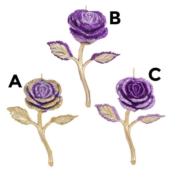 Assorted Purple Rose Ornament, INDIVIDUALLY SOLD