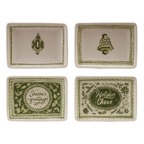 Assorted Green & White  Christmas Design Plate, INDIVIDUALLY SOLD