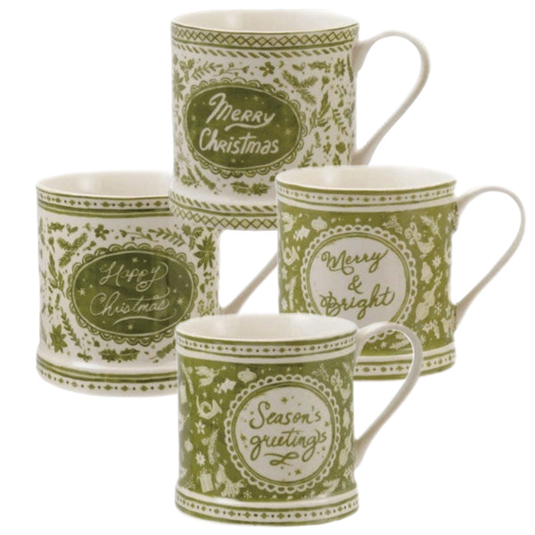 Assorted Green & White Holiday Mug, INDIVIDUALLY SOLD