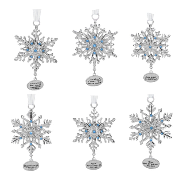 Assorted Snowflake With Saying Dangle Ornament, INDIVIDUALLY SOLD