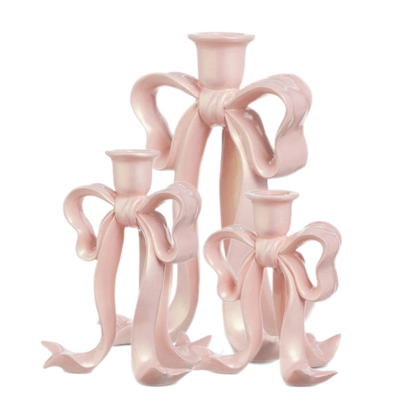 Assorted Pink Bow Taper Candle Holder, INDIVIDUALLY SOLD