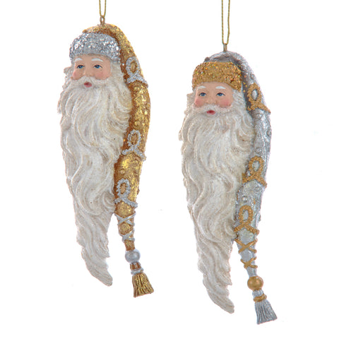 Assorted Gold And Silver Santa Head Ornament, INDIVIDUALLY SOLD
