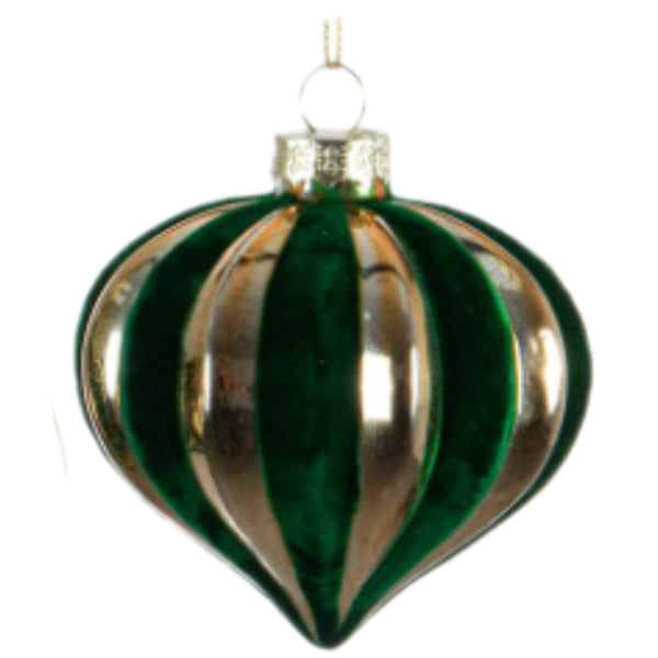 Assorted Green & Gold Velvet Striped Ball, INDIVIDUALLY SOLD