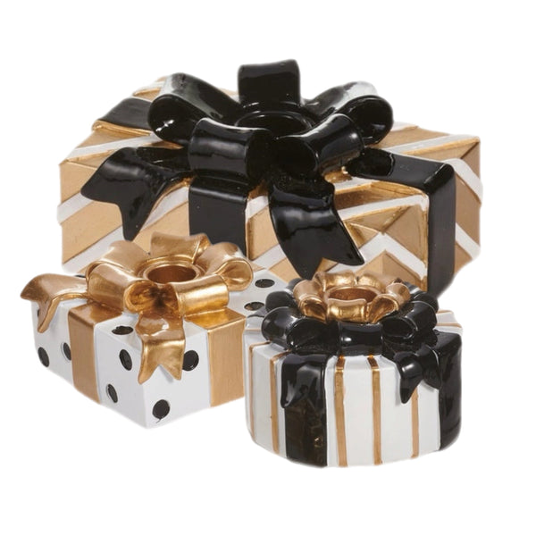 Assorted Gold & Black Giftbox Tapper Candle Holder, INDIVIDUALLY SOLD