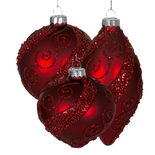 Assorted Red Iced Swirl Balls, INDIVIDUALLY SOLD