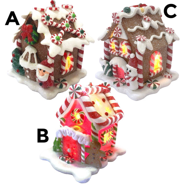 Assorted LED Gingerbread House Ornament, INDIVIDUALLY SOLD