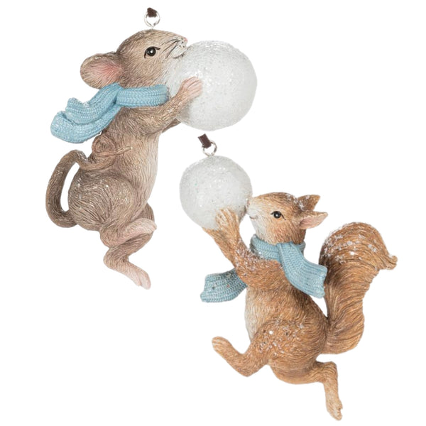 Assorted Woodland Animal With Snowball Ornament, INDIVIDUALLY SOLD