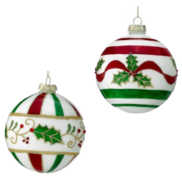 Assorted Holly With Stripes Ball, INDIVIDUALLY SOLD