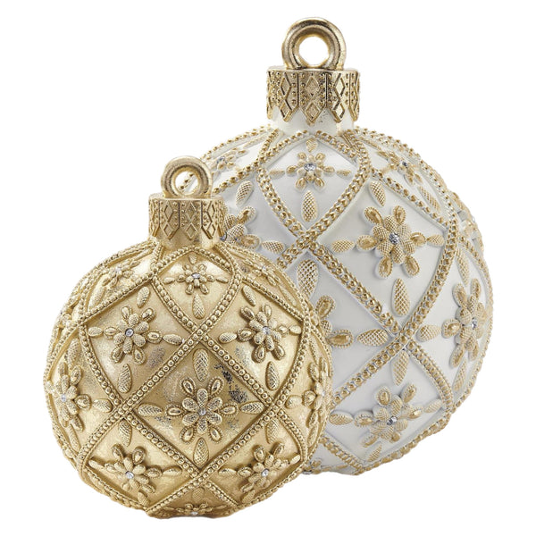 Assorted LED White & Gold Flower Ball Figurine, INDIVIDUALLY SOLD