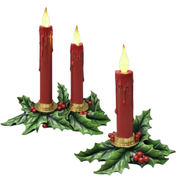 Assorted LED Holly Candle Stick Figurine, INDIVIDUALLY SOLD