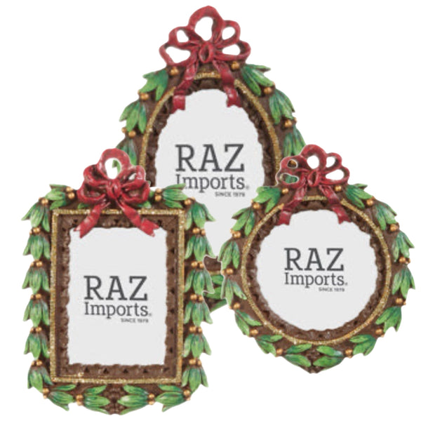 Assorted Mistletoe With Bow Frame Ornament, INDIVIDUALLY SOLD