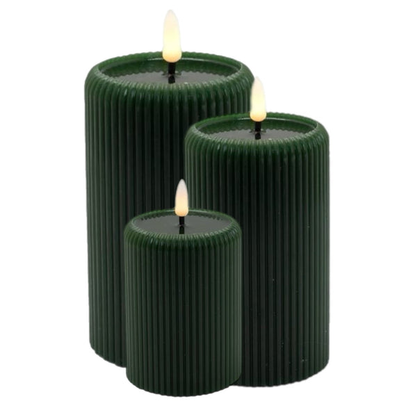 Assorted Dark Green Striped Pillar Flameless Candle, INDIVIDUALLY SOLD