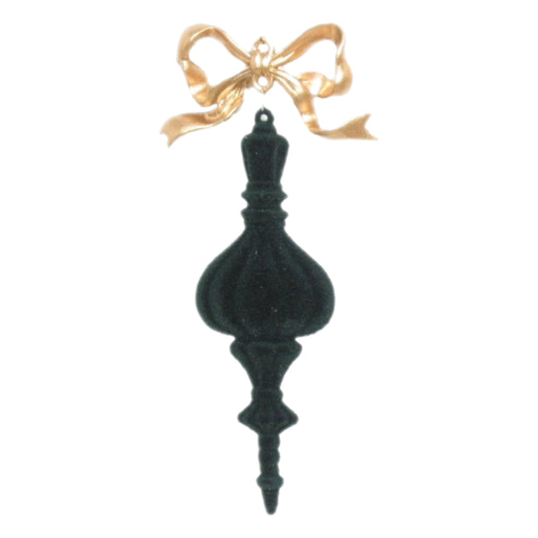 Assorted Bow Dark Green Flocked Finial Ornament, INDIVIDUALLY SOLD