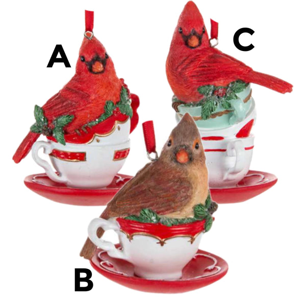 Assorted Cardinal In Teacup Ornament, INDIVIDUALLY SOLD