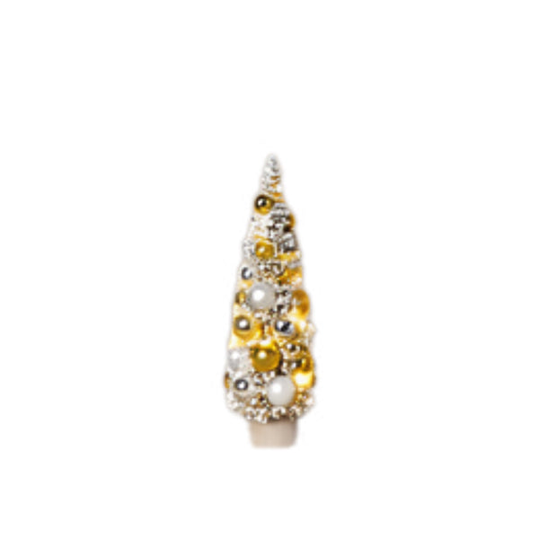 Assorted Gold & White LED Bottlebrush Tree Figurine, INDIVIDUALLY SOLD