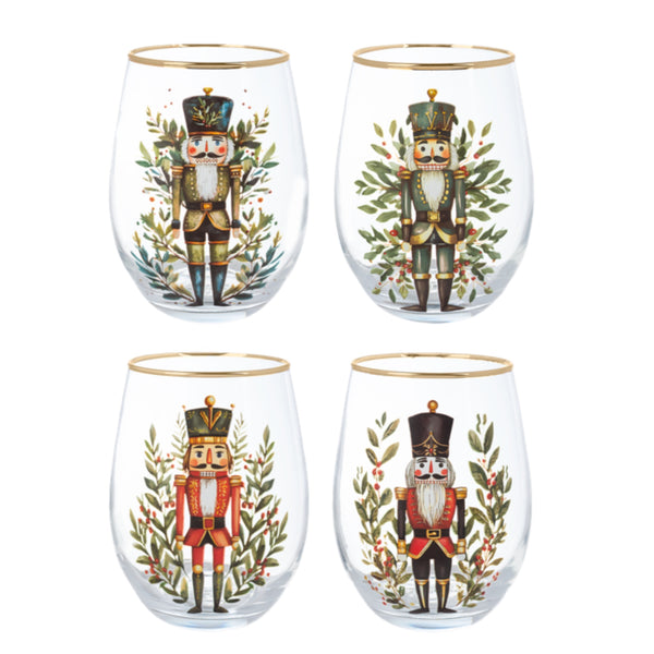 Assorted Stemless Nutcracker Wine Glass, INDIVIDUALLY SOLD