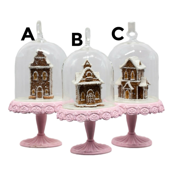 Assorted Gingerbread House In Cloche Ornament, INDIVIDUALLY SOLD