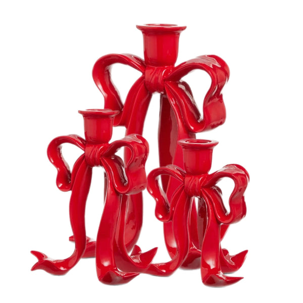 Assorted Red Bow Taper Candle Holder, INDIVIDUALLY SOLD