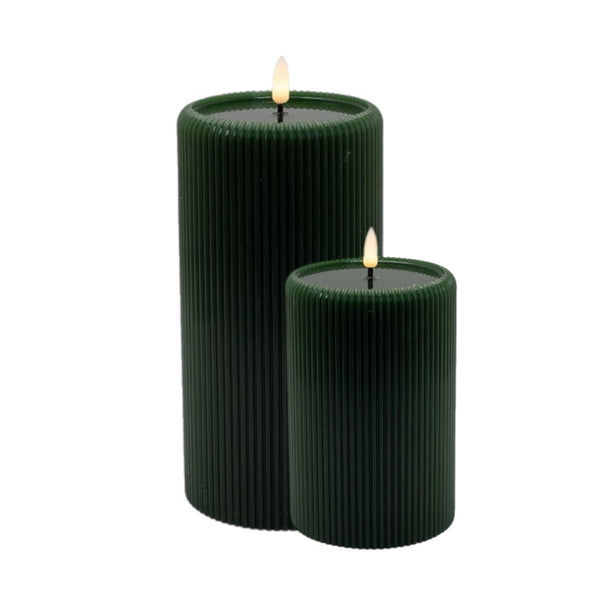 Assorted Green Striped Pillar Flameless Candle, INDIVIDUALLY SOLD