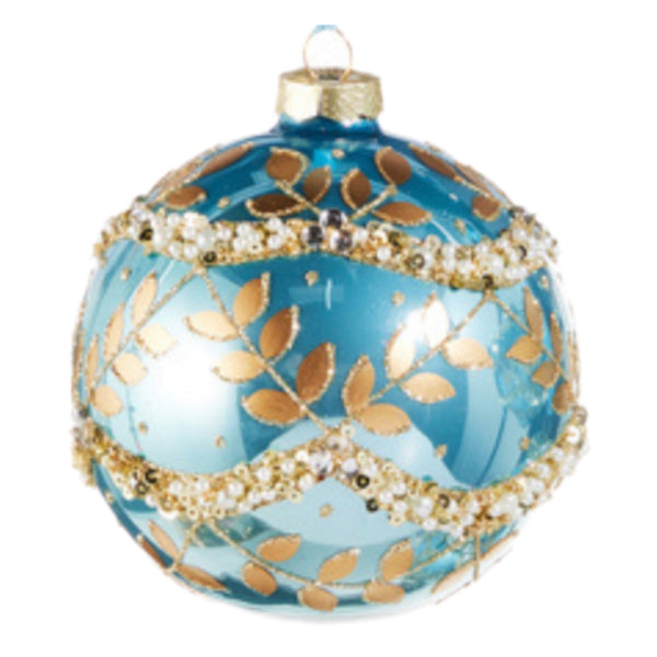Assorted Clear Blue With Gold Leaf Pattern Ball, INDIVIDUALLY SOLD