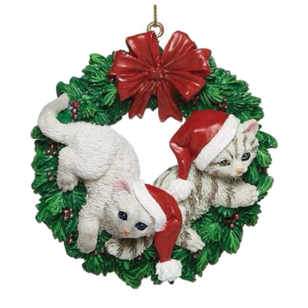 Assorted Cat In Wreath Ornament, INDIVIDUALLY SOLD
