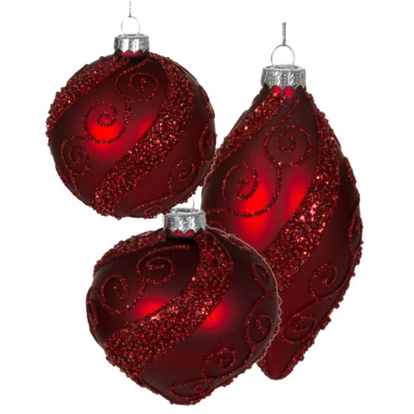 Assorted Red Iced Swirl Ball, INDIVIDUALLY SOLD
