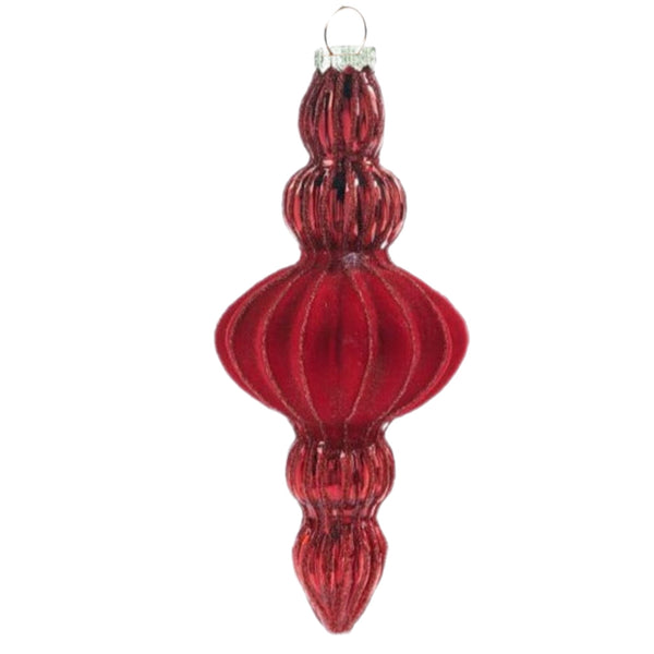 Assorted Red Flocked Finial Ball, INDIVIDUALLY SOLD