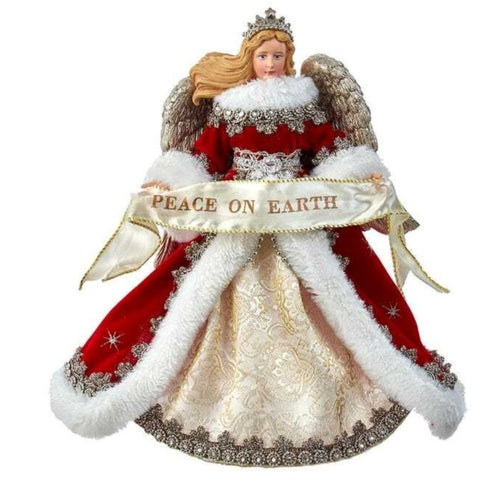10" Non Lit Angel In Red Dress Tree Topper