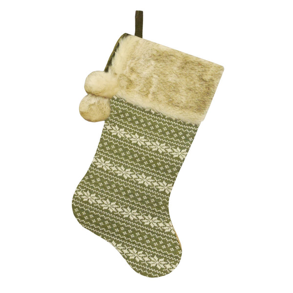 Assorted 20.5" Snowflake With Pom Pom Stocking, INDIVIDUALLY SOLD