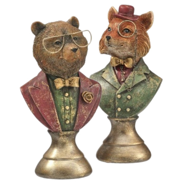 Assorted Woodland Animal Bust Wearing Glasses Figurine, INDIVIDUALLY SOLD