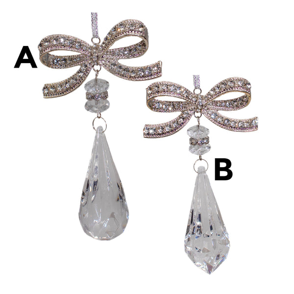 Assorted Gem With Bow Drop Ornament, INDIVIDUALLY SOLD
