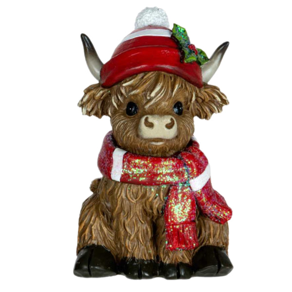 Assorted Highland Cow In Scarf Figurine, INDIVIDUALLY SOLD