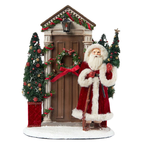 Yuletide Santa Front Door Scene Figurine