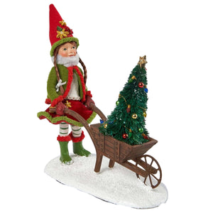 Snow Day Girl Gnome With Wheel Barrel Figurine