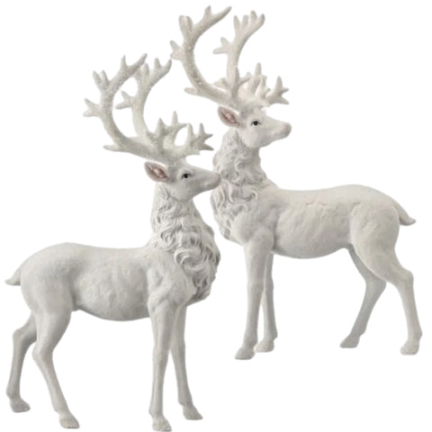 Assorted White Flocked Reindeer Figurine, INDIVIDUALLY SOLD
