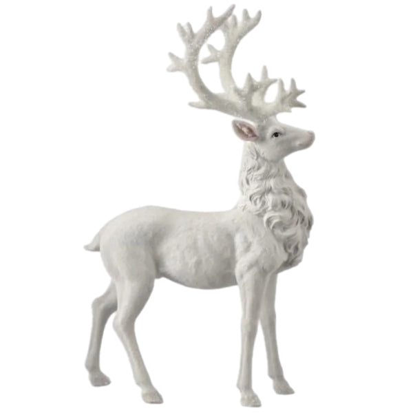 Assorted White Flocked Reindeer Figurine, INDIVIDUALLY SOLD