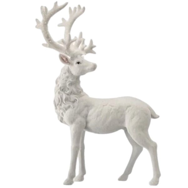 Assorted White Flocked Reindeer Figurine, INDIVIDUALLY SOLD